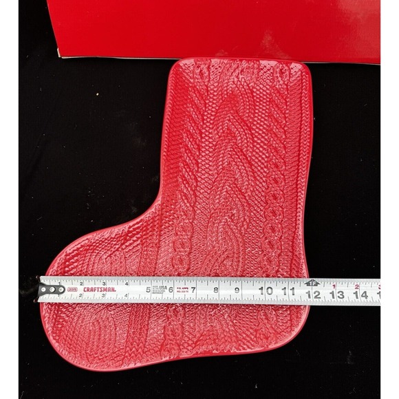 Melamine Knit Sweater Motif Design Red Stocking Platter Brand New In Box! - Picture 4 of 10